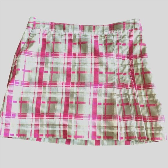 IZOD Plaid Golf Skort Sz 4 Pink Beige/Tan White #106G - Picture 6 of 10
